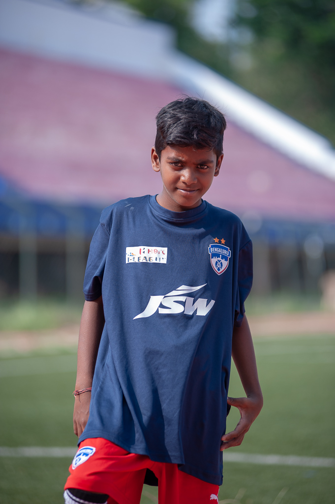 Portrait of another recruit from the Bengaluru FC Soccer Schools who is used as a ball boy for local games.