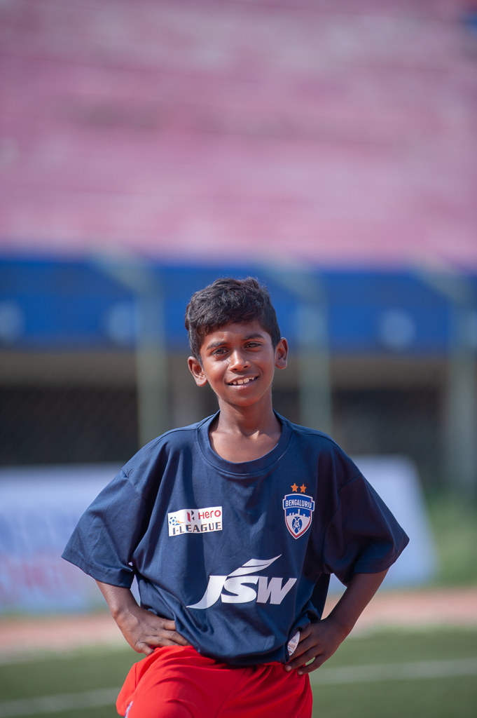 Portrait of another recruit from the Bengaluru FC Soccer Schools who is used as a ball boy for local games.