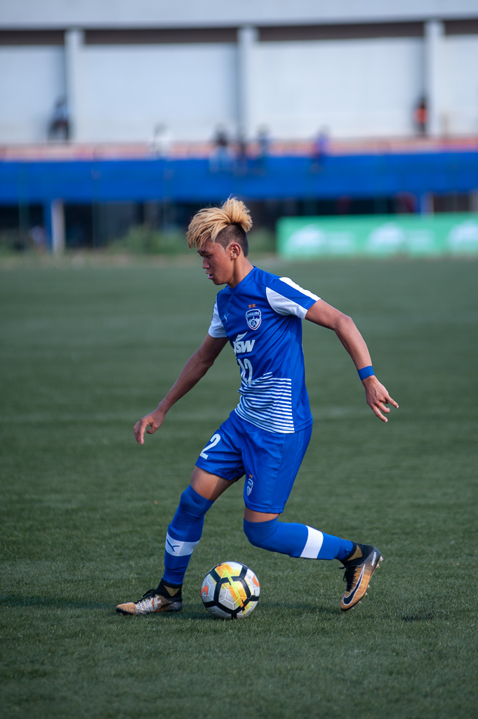 BFC B wingers Bidyana Singh attempts a step over in the Chennaiyin FC Reserve half.